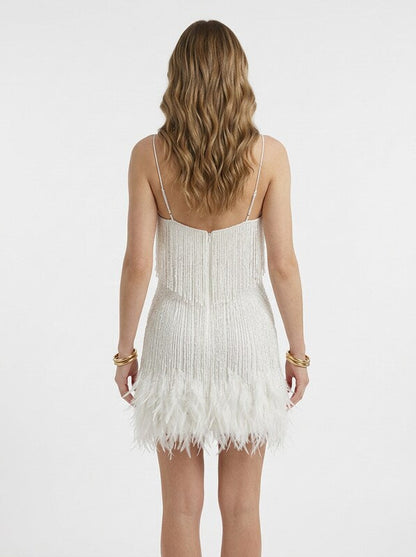 Feather Trim Bodycon Mini Dress