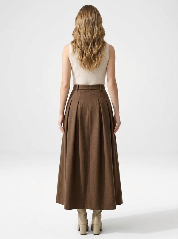 Pleated Maxi Skirt A Line Silhouette