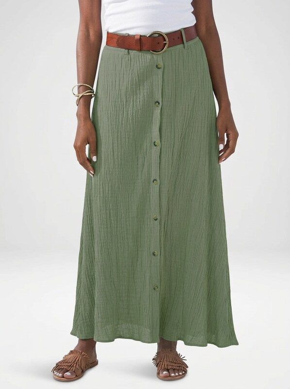 Lightweight Button Front Maxi Skirt