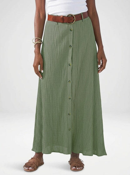Lightweight Button Front Maxi Skirt