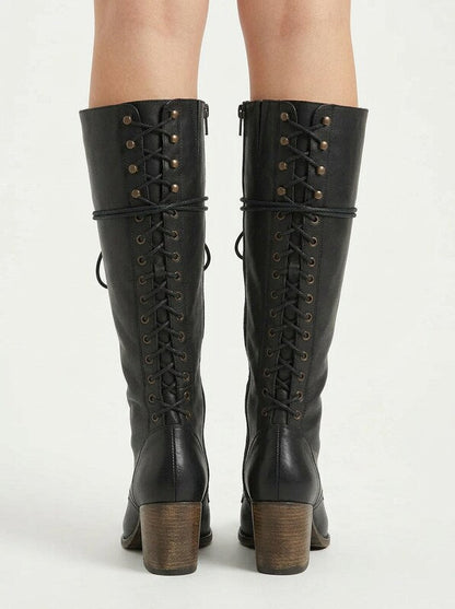 Women’s Lace-Up Knee High Block Heel Boots