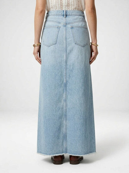 Women's High Waist Straight Fit Denim Maxi Skirt