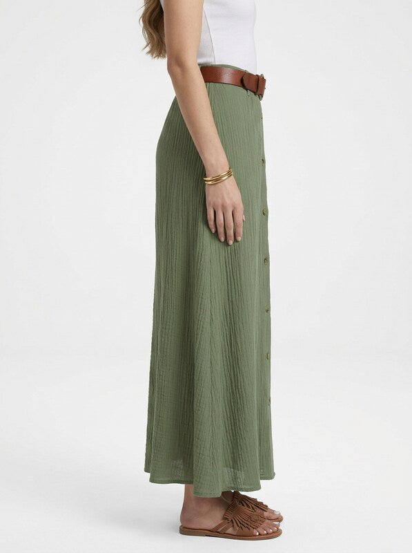 Lightweight Button Front Maxi Skirt