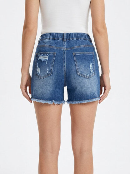 Stretch Denim Jeans Shorts for Women Drawstring Waist Skinny Fit
