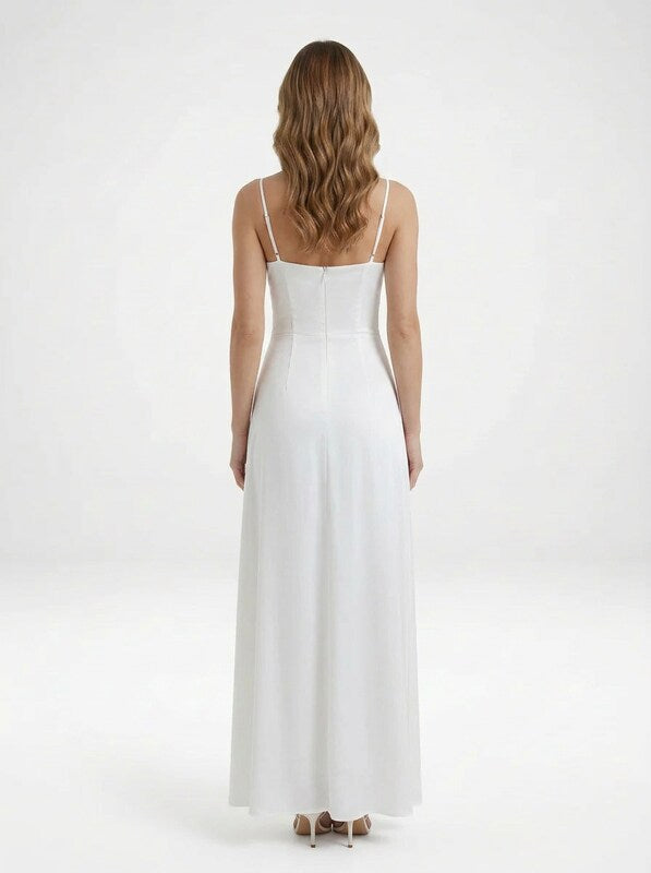 Sleeveless and Ruched Bodice Wedding Guest Maxi Dress