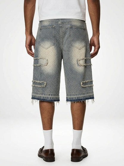 Men’s Relaxed Wide Denim Jeans Shorts Raw Hem