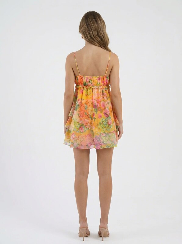Floral Tiered Satin Mini Dress