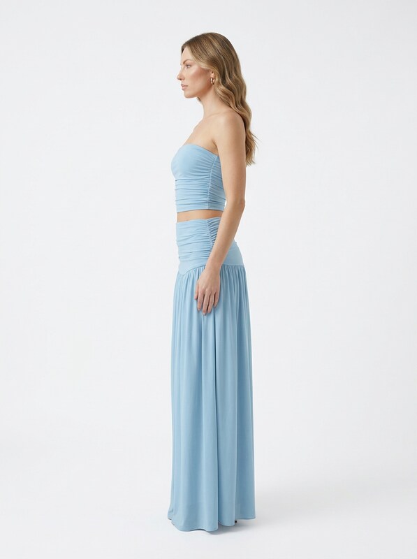 Strapless Bandeau Top & Pleated Skirt Two Piece Set