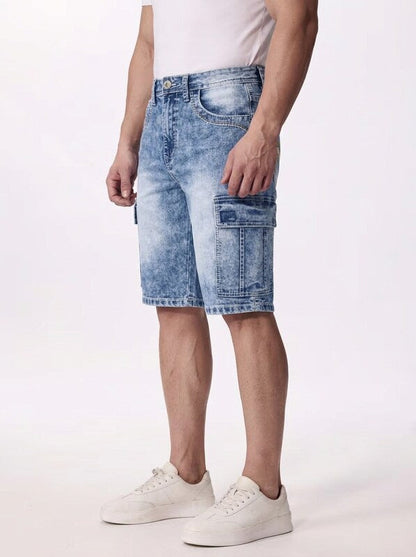 Men’s Multi-Pocket Embroidered Denim Jeans Shorts