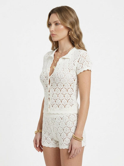 Crochet Mesh Knit Top & Shorts 2 Piece Set