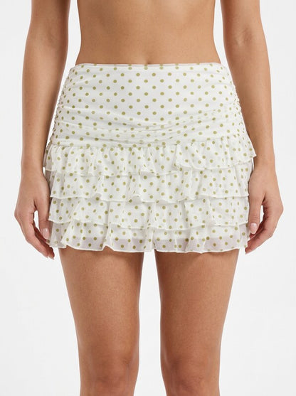 Ruched Waist Ruffle Short Skirt