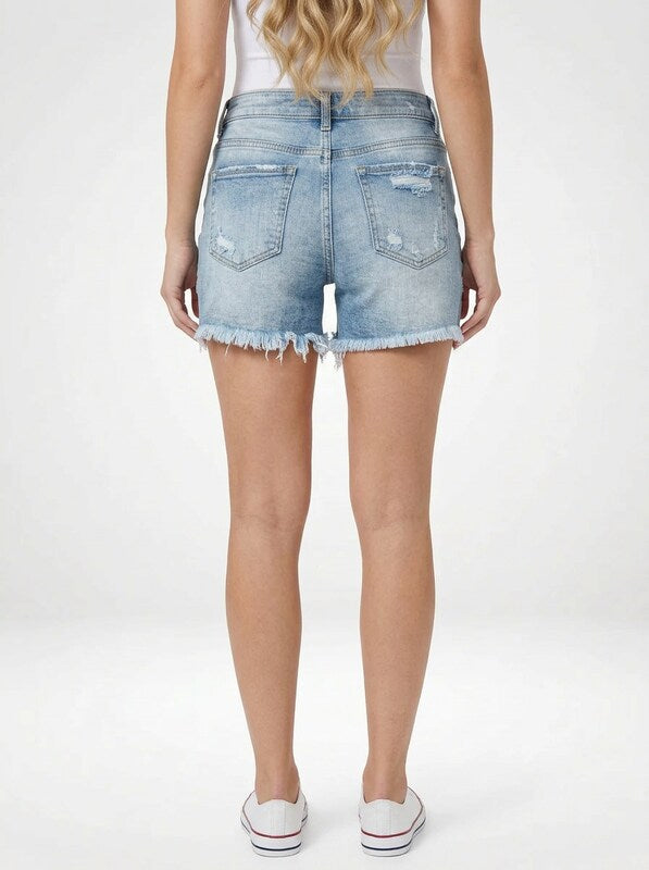 Distressed Denim Jeans Shorts for Women Frayed Hem Stretch Fit