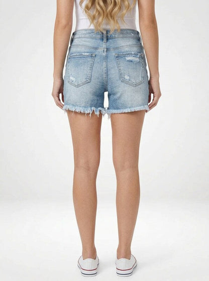 Distressed Denim Jeans Shorts for Women Frayed Hem Stretch Fit