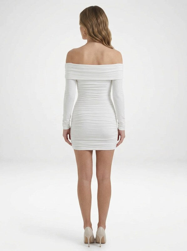 Asymmetric Off-Shoulder Ruched Mini Dress
