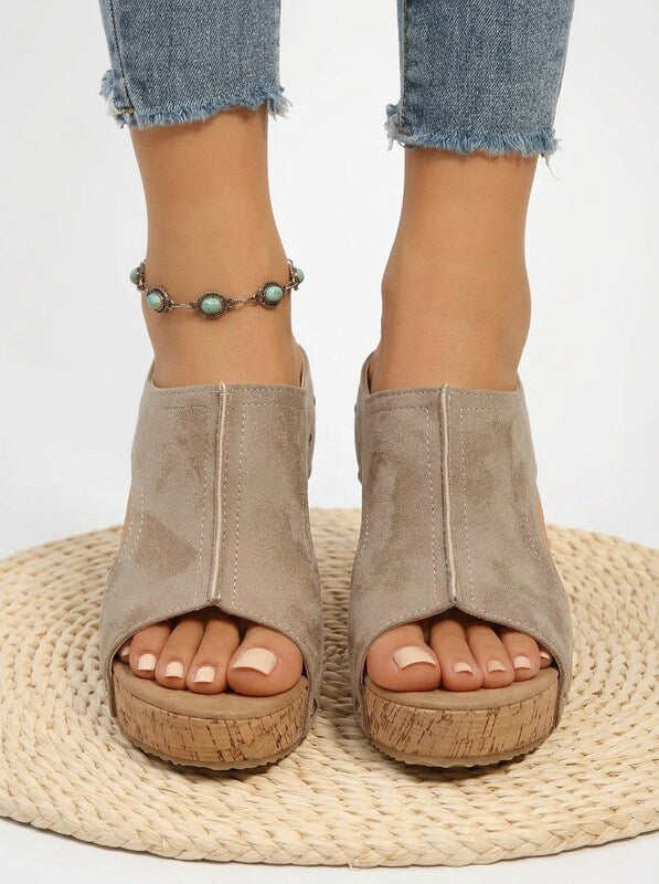 Rivet Detail Cork Wedge Slide Sandals