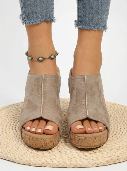 Rivet Detail Cork Wedge Slide Sandals