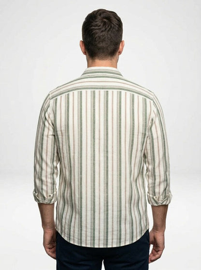 Men’s Lightweight Linen Stripe Button Down Shirt