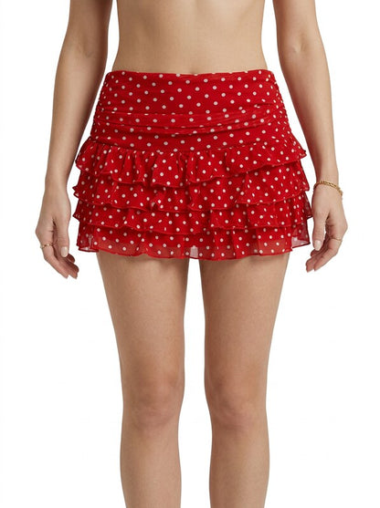 Ruched Waist Ruffle Short Skirt