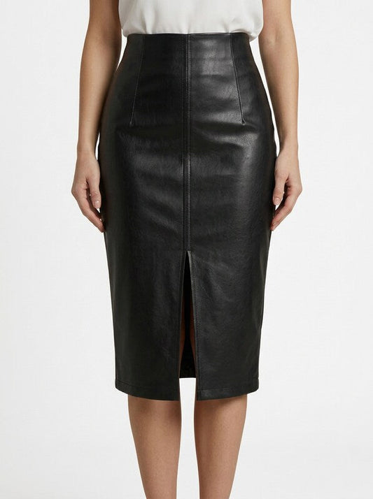 Women's Elegant Faux Leather High Waist Pencil Skirt