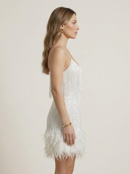 Feather Trim Bodycon Mini Dress