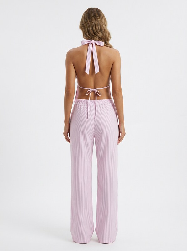 Striped Halter Top & Wide Leg Pants 2 Piece Set