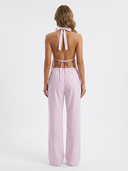 Striped Halter Top & Wide Leg Pants 2 Piece Set