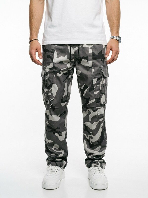 Men’s Cargo Pants with Camo Print and Drawstring Waist