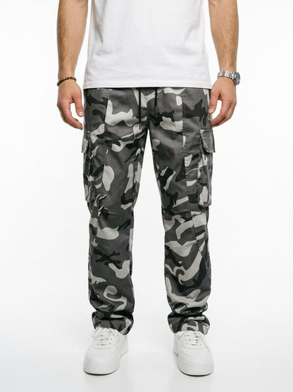 Men’s Cargo Pants with Camo Print and Drawstring Waist