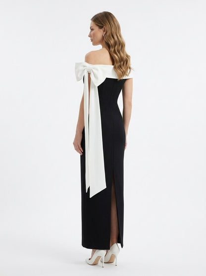 Elegant Off Shoulder Evening Gown Midi Dress