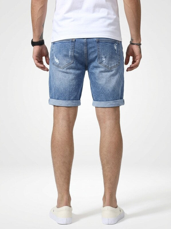 Men’s Frayed Ripped Denim Jeans Shorts Regular Fit
