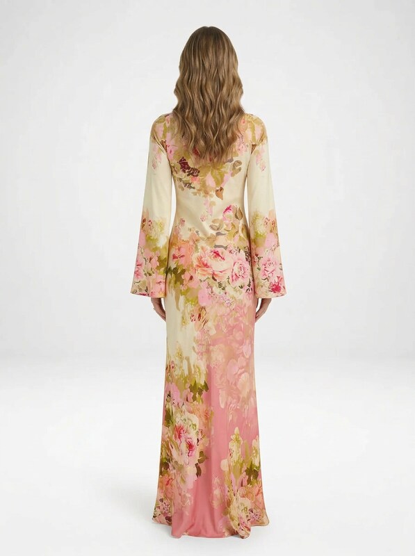 Floral Print Bell Sleeve Maxi Dress