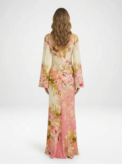 Floral Print Bell Sleeve Maxi Dress