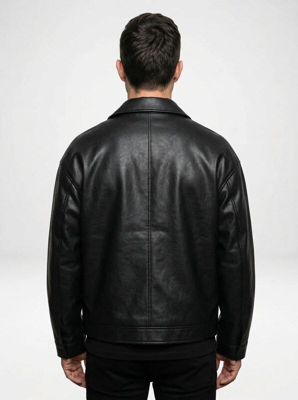 Men’s Relaxed Fit Leather Zip Bomber Jacket