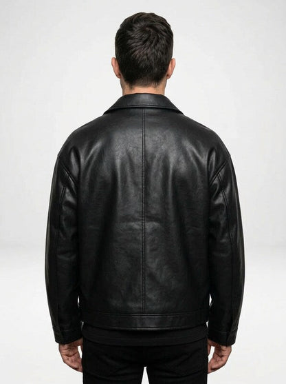 Men’s Relaxed Fit Leather Zip Bomber Jacket