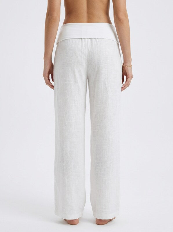 Women's Linen Blend Low Waist Wide Leg Pants