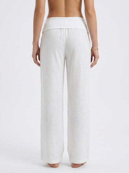 Women's Linen Blend Low Waist Wide Leg Pants