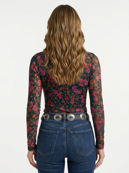 Women's Floral Print Long Sleeve Stand Collar Blouse