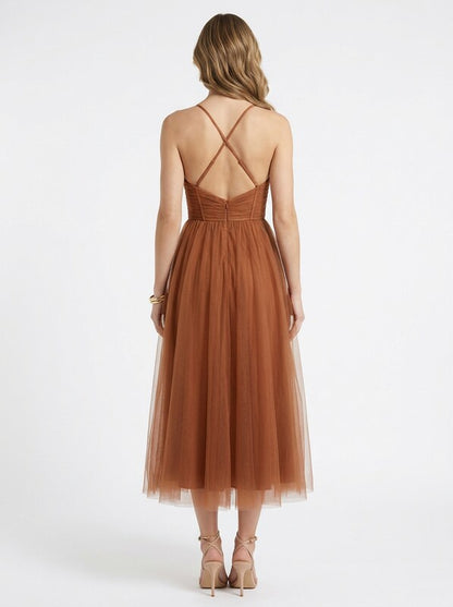 Corset Bodice Chiffon Midi Dress