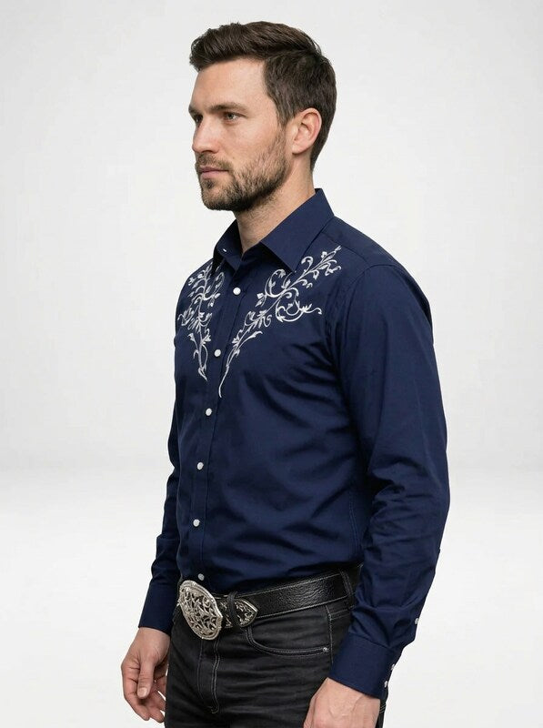 Men’s Embroidered Western Long Sleeve Cowboy Shirt