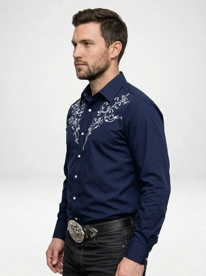 Men’s Embroidered Western Long Sleeve Cowboy Shirt