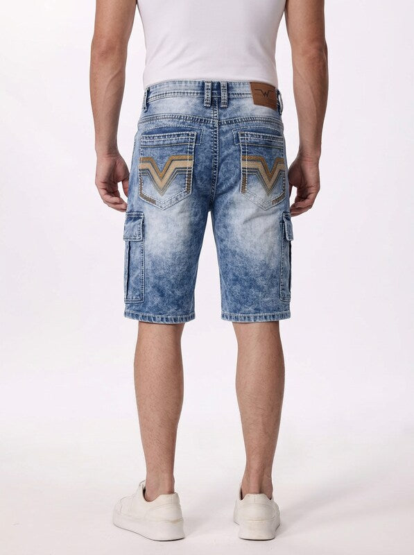 Men’s Multi-Pocket Embroidered Denim Jeans Shorts
