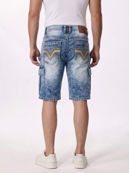 Men’s Multi-Pocket Embroidered Denim Jeans Shorts