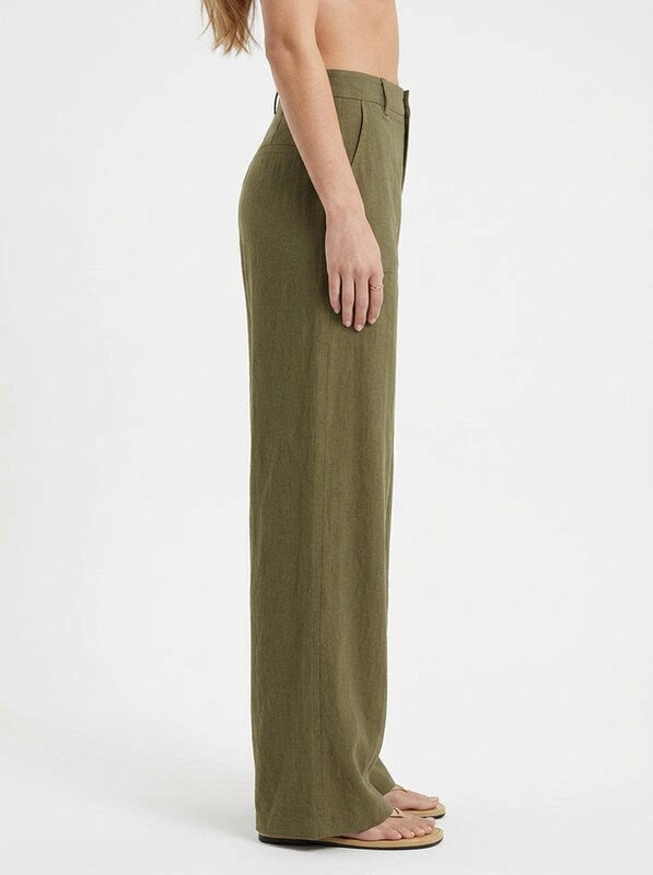 Women's Linen Low Waist Straight Pants