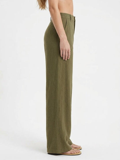Women's Linen Low Waist Straight Pants