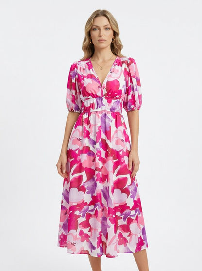 Flowing Summer Midi Dress With Floral Print