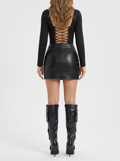 PU Leather Pleated Mini Skirt