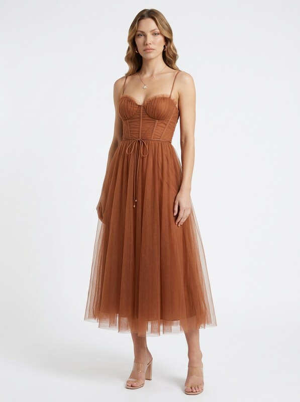 Corset Bodice Chiffon Midi Dress
