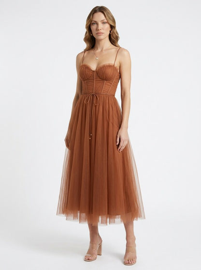 Corset Bodice Chiffon Midi Dress
