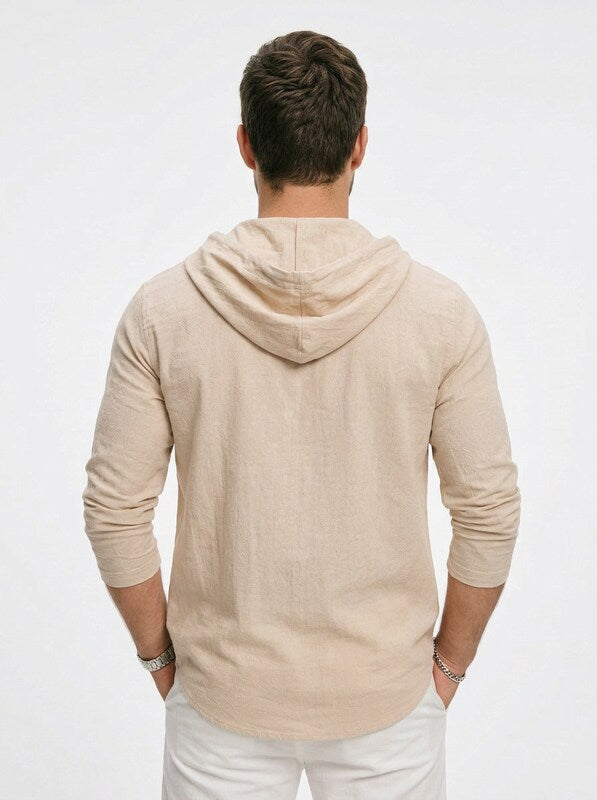 Men’s Relaxed Linen Hooded Button Up Shirt