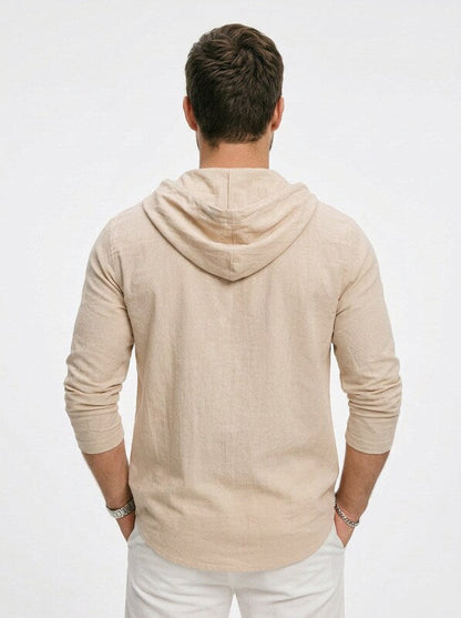 Men’s Relaxed Linen Hooded Button Up Shirt